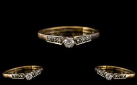 18ct Yellow Gold Single Stone Diamond Set Ring with Diamond Set Shoulders, Hallmark to Shank