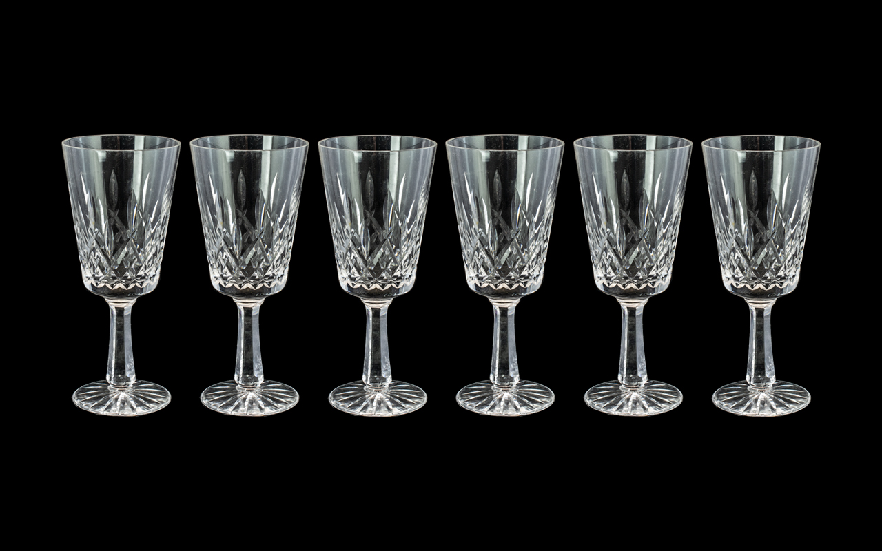 Waterford Cut Crystal - Fine Quality Set of Six Large Wine Glasses ' Lisamore ' Pattern.