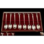 Asprey & Co Superb Boxed Set of Eight Sterling Silver Spoons with Various Animal Finials.