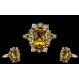 18ct Gold Superb Citrine and Diamond Set Dress Ring. Full Hallmark to Interior of Shank.