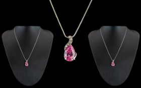 15ct Pink Topaz Silver Pendant and Necklace.