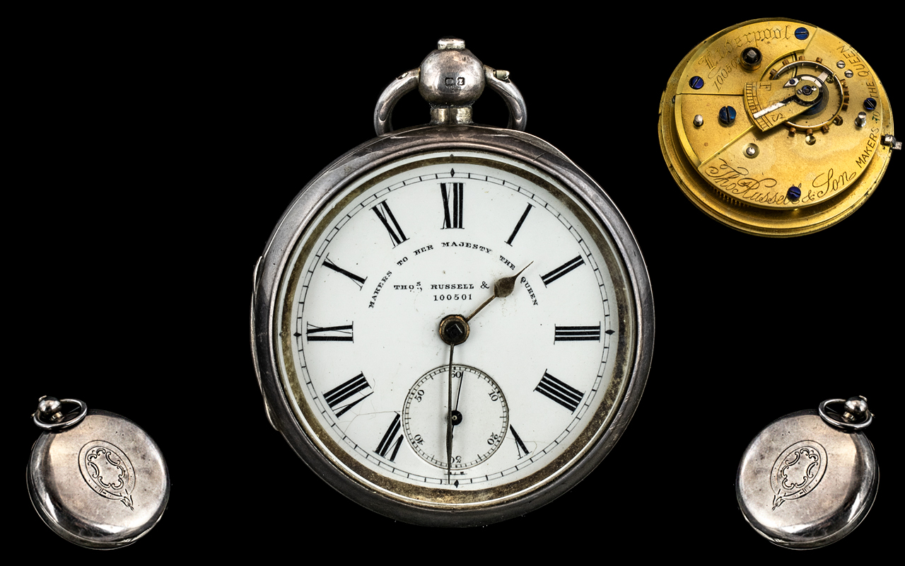 Sterling Silver Key-wind Fusee Driven Open Faced Pocket Watch with Original Case.