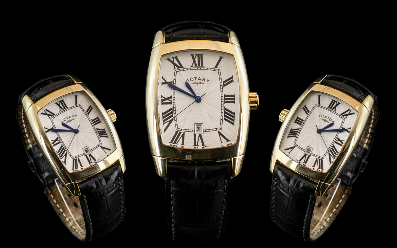 Rotary - Gents Large Size Date-Just Automatic Gold Tone on Steel ' Princes Style ' Rectangular