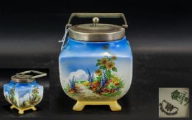 Pottery Biscuit Barrel depicting an English Country Garden.