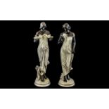 Art Nouveau Style Pair of Hand Painted Rosin Figures by Oliver Tupton Bronzed Female Figures,