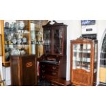 Antique Mahogany Roll Top Bureau Bookcase, the desk area. fitted with a green leather surface.