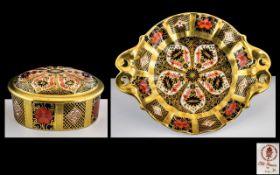 Royal Crown Derby Old Imari Pattern Solid Gold Band 22ct Gold Twin Handle Trinket Dish,