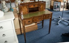 Sheraton Rival Serpentine Fronted Ladies Writing Desk, in walnut and mahogany veneers,