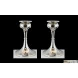 Pair Of Matching Silver Candle Holders, Bulbous Candle Cups On Tapering Stems With Broad Bases,