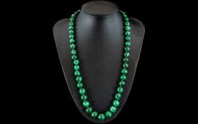 Large Vintage Double Knotted Malachite Necklace. With Screw Clasp, Beads are of Large Form and Size.