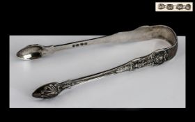 William IV Well Made Pair of Superior Sterling Silver Sugar Tongs - Heavy Silver Gauge.