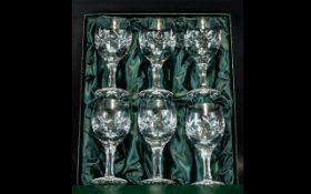 Boxed Set of Six Crystal Wine Glasses by Atlantis Portugal.