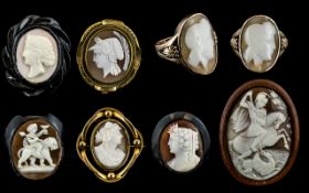 Antique Period Collection of Cameos, Including a 9ct Gold Cameo and a 9ct Gold Brooch,