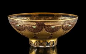 A Modern Ottoman Glass Bowl, cameo glass, overlaid in gold, with green jewels,