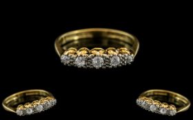 18ct Gold and Platinum Attractive 5 Stone Diamond Set Ring - Gallery Setting.