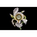 French Antique Porcelain Wall Bracket Clock In the Form of an Orchid With Its Leaves Open Decorated