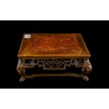 Chinese Carved Hardwood Table Stand, the central panel to the top is fitted with mulberry wood,