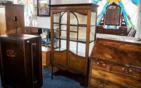 Edwardian Display Cabinet, double doors, glass inlaid display cabinet,