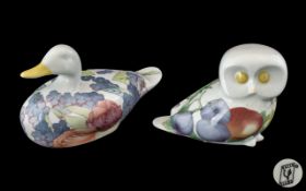 Villeroy & Bosch Gallo Design Figures, one duck and one owl, both in floral design.