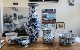 Collection of Chinese Blue and White Decorated Porcelain comprising a tall vase,