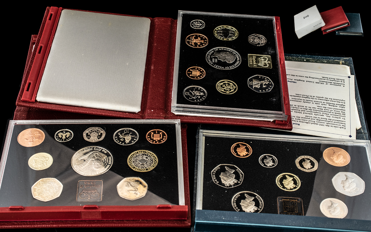 Collection of Royal Mint Proof Box Sets comprising 1999 Deluxe Proof Set, 1992 Proof Set and 1998