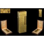 Dunhill - Swiss Made Superb Gold Plated Lighter In a Bark Finish Design. Heavy Gold Finish. c.