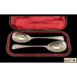 Edwardian Period 1902 - 1910 Superb Pair of Ornate Sterling Silver Serving Spoons ( Fruits ) With