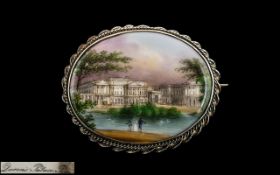 Antique Period Hand Painted Miniature Painting of the Queens Palace Pimlico, Of Oval Form,