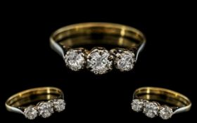 18ct Gold - Attractive 3 Stone Diamond Ring. Marked 18ct to Interior of Shank.