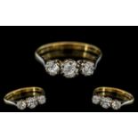 18ct Gold - Attractive 3 Stone Diamond Ring. Marked 18ct to Interior of Shank.