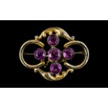 Ladies - Large and Attractive Victorian Period 9ct Gold Amethyst Set Brooch. Marked 9ct Gold. c.