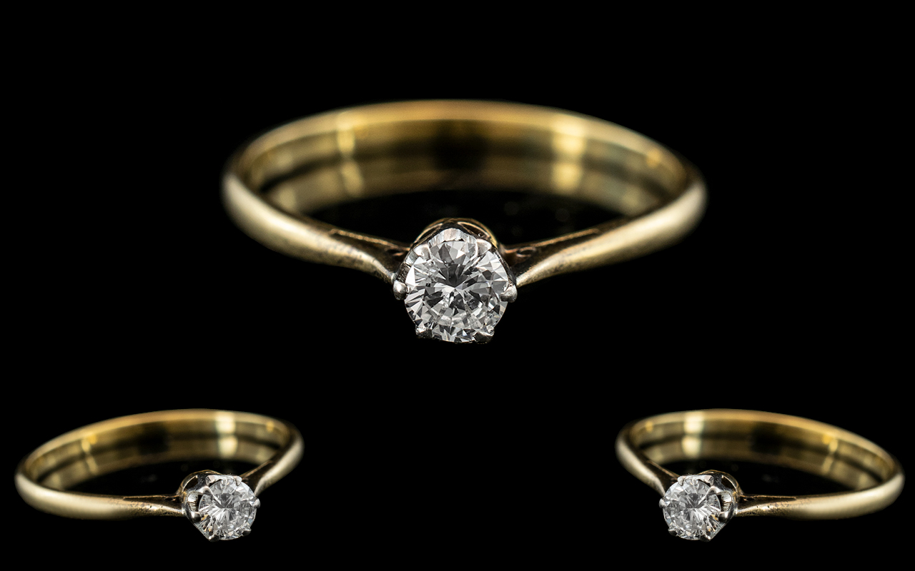 18ct Gold and Platinum Single Stone Diamond Set Ring, Marks Rubbed but Tests 18ct Gold.