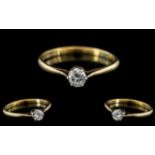 18ct Gold and Platinum Single Stone Diamond Set Ring, Marks Rubbed but Tests 18ct Gold.