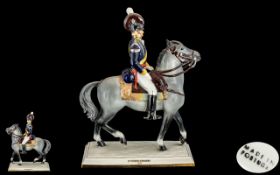Portuguese - Large and Impressive Hand Painted Porcelain 19th Century Military Figure.