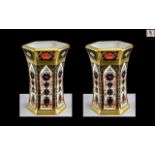 Royal Crown Derby Pair of Solid Gold Band 22ct Old Imari Pattern Vases.