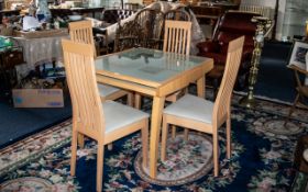 Modern Beechwood Glazed Top Sliding Leaves Table, etched with modern designs,