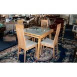 Modern Beechwood Glazed Top Sliding Leaves Table, etched with modern designs,