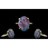 Antique Period - Attractive 9ct Gold Doublet Opal Set Ring of Oval Form.