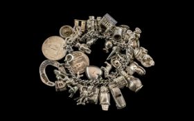 Excellent Vintage Sterling Silver Charm Bracelet Loaded with 34 Silver Charms,