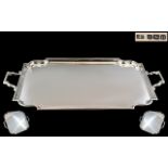 Art Deco Period Superb Sterling Silver Two Handle Tray of Rectangular Form with Art Deco Design.
