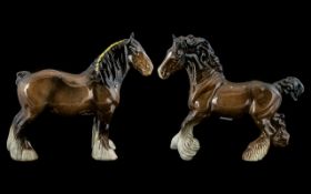 Beswick Pair of Hand Painted Shire Mares. Both In Mint Condition / 1st Quality. Heights 8.