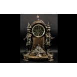 Large & Impressive French Bronzed Metal Antique Mantle clock, depicting the muses and arts,