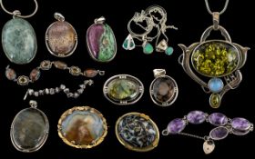 Superb Collection of Sterling Silver Stone Set Jewellery Pieces ( 15 ) Pieces In Total.
