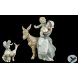 Lladro - Hand Painted Porcelain Figure ' Donkey Ride ' Issued 1973 - 1981. Model No 4843. Height 9.