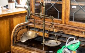 Antique Avery Brass Counter Top Sweet/ Confectionery Scales with a shaped pan and housed on a
