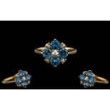 Antique Period Ladies - Attractive 18ct Gold Aquamarine and Seed Pearl Set Cluster Ring.
