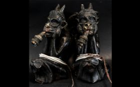 Pair of Moulded Plaster 'Artisco' Wall Bracket Type Lamps featuring gargoyle style Gothic demons,