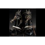 Pair of Moulded Plaster 'Artisco' Wall Bracket Type Lamps featuring gargoyle style Gothic demons,