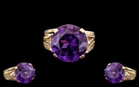 Egyptian 18ct Gold - Pleasing Single Stone Amethyst Ring, Shank of Ornate Design.