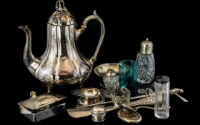 A Small Mixed Lot to include a silver handled boot hook and shoe horn, a silver infuser,